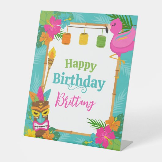 熱帯夏ルアウ（ハワイ式宴会）誕生日標識 台座サイン (正面)