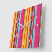 熱帯夏明るいカラフルストライプ スクエア壁時計 (傾斜)
