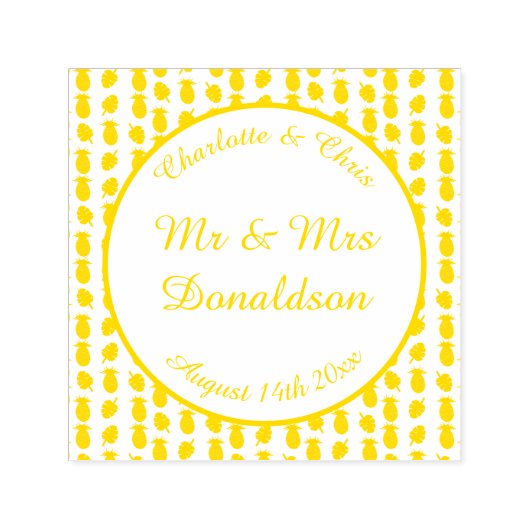 熱帯夏結婚のパイナップルとパーム葉の セルフインキングスタンプ (デザイン)