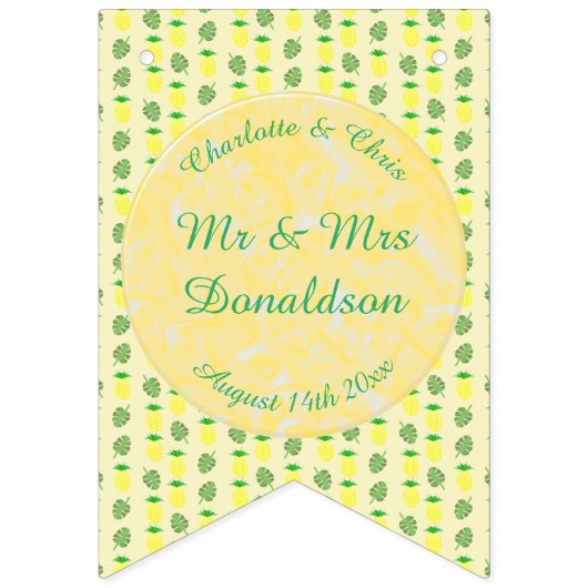 熱帯夏結婚のパイナップルとパーム葉の バンティングフラッグ (第1の旗)