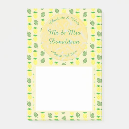 熱帯夏結婚のパイナップルとパーム葉の ポストイット (正面)