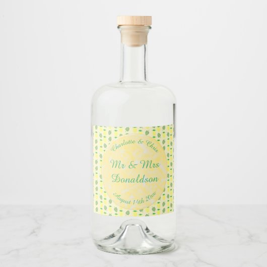 熱帯夏結婚のパイナップルとパーム葉の リキュールボトルラベル (正面)