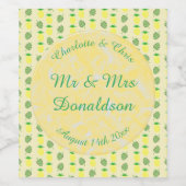 熱帯夏結婚のパイナップルとパーム葉の ワインラベル (シングルラベル)