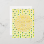 熱帯夏結婚のパイナップルとパーム葉の 箔シーズンポストカード (正面/裏面)