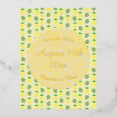 熱帯夏結婚のパイナップルとパーム葉の 箔シーズンポストカード (正面)