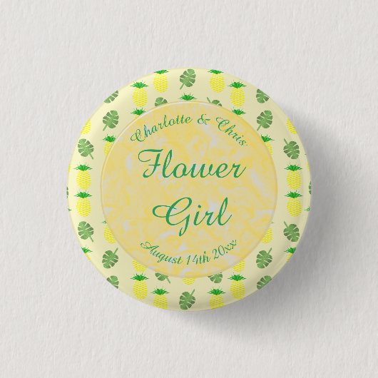 熱帯夏結婚のパイナップルとパーム葉の 缶バッジ (正面)