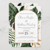 熱帯夏葉のアーチQRコードRSVP 結婚's 招待状 (正面/裏面)