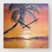 熱帯夕焼け スクエア壁時計 (正面)