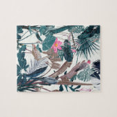 熱帯夜ヴィンテージ野鳥とヤシ。 ジグソーパズル (横)