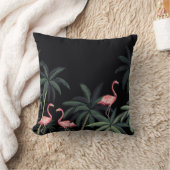 熱帯夜ヴィンテージ野鳥フラミンゴ、ヤシt クッション (ブランケット)