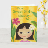 熱帯女の子の第5バースデー・カード カード (黄色い花)