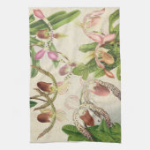 熱帯女性スリッパ蘭の花柄の花タオル キッチンタオル (縦)