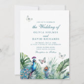 熱帯孔雀の羽の蝶結婚の 招待状 (正面)