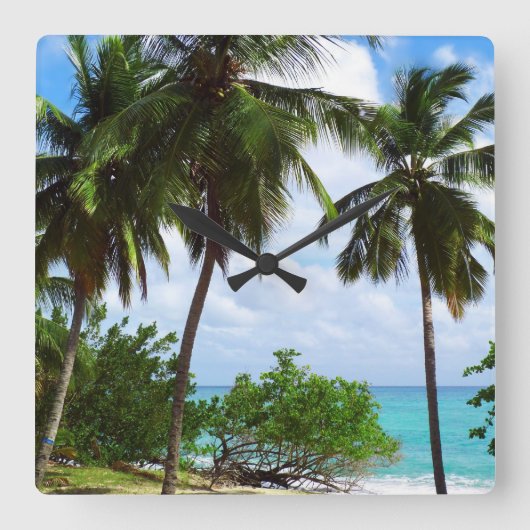 熱帯季節風壁時計のヤシの木 スクエア壁時計 (正面)