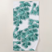 熱帯島のティール（緑がかった色）の緑のヤシの木のビーチタオル ビーチタオル (正面)