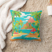 熱帯島のビーチとヤシの木装飾用クッション クッション (ブランケット)