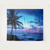 熱帯島のビーチの海のピンクの青い日没の写真 タペストリー (正面(横))