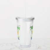 熱帯島のビーチ風景。ヤシのアウトライン  アクリルタンブラー (右)