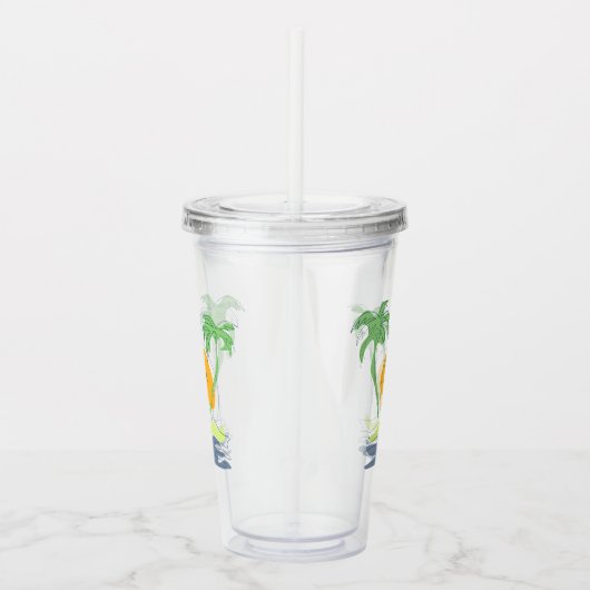 熱帯島のビーチ風景。ヤシのアウトライン  アクリルタンブラー (右)