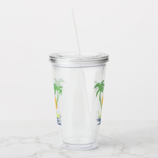 熱帯島のビーチ風景。ヤシのアウトライン  アクリルタンブラー (左)