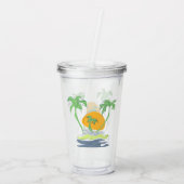 熱帯島のビーチ風景。ヤシのアウトライン  アクリルタンブラー (裏面)