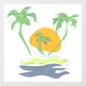 熱帯島のビーチ風景。ヤシのアウトライン ウィンドウサイン (シート)