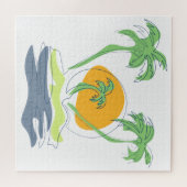 熱帯島のビーチ風景。ヤシのアウトライン ジグソーパズル (横)