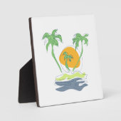 熱帯島のビーチ風景。ヤシのアウトライン フォトプラーク (正面)