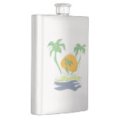 熱帯島のビーチ風景。ヤシのアウトライン フラスク (右)