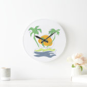 熱帯島のビーチ風景。ヤシのアウトライン ラージ壁時計 (ホーム)