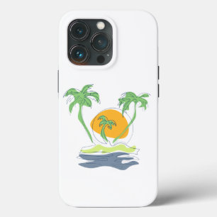 熱帯島のビーチ風景。ヤシのアウトライン iPhone 13 PROケース