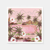 熱帯島のヤシの植物とピンクの海 スタンダードカクテルナプキン (正面)