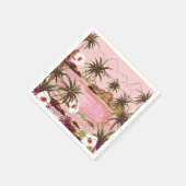 熱帯島のヤシの植物とピンクの海 スタンダードカクテルナプキン (角)