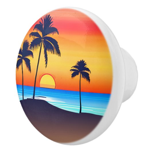 熱帯島の夕暮れ（椰子の木々） セラミックノブ (右)