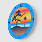熱帯島の夕暮れ(椰子の木々) ラージ壁時計 (傾斜)