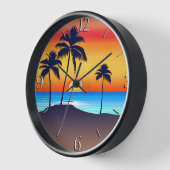熱帯島の夕暮れ（椰子の木々） 壁時計 (傾斜)