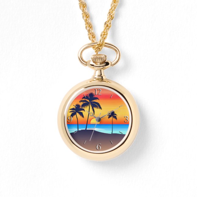 熱帯島の夕暮れ（椰子の木々） 腕時計 (正面)