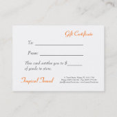 熱帯島の日没-ギフト券 割引カード (裏面)