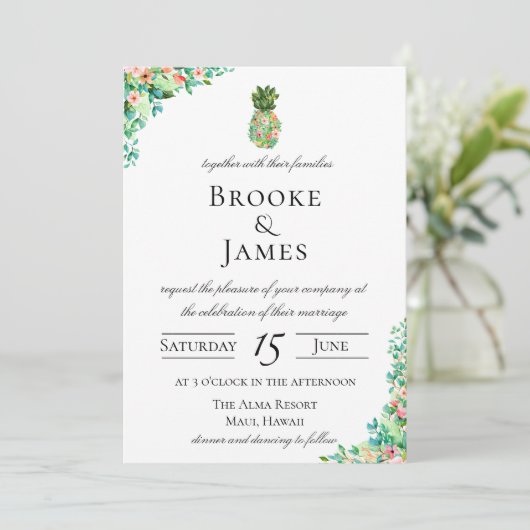 熱帯島の植物のパイナップル結婚式 招待状 (スタンド正面)