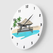 熱帯島の歓迎の波止場 ラージ壁時計 (傾斜)