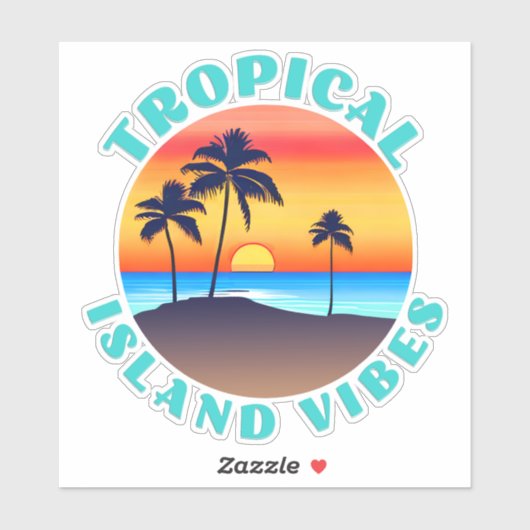 熱帯島の風物詩、ヤシの木で夕日 シール (シート)