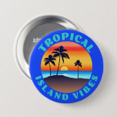 熱帯島の風物詩、ヤシの木で夕日 缶バッジ (正面&裏面)