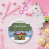 熱帯島のTiki小屋のバーのメリークリスマス ペーパープレート (パーティー)