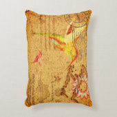 熱帯島ハミングバードヴィンテージ葉書 アクセントクッション (正面(垂直))