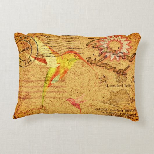 熱帯島ハミングバードヴィンテージ葉書 アクセントクッション (裏面)