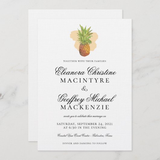 熱帯島パイナップル水結婚色 招待状 (正面/裏面)