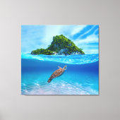 熱帯島前のかわいいウミガメ キャンバスプリント (正面)