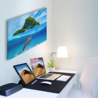 熱帯島前のかわいいウミガメ キャンバスプリント