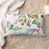 熱帯島水彩花と鳥 ランバークッション (ブランケット)