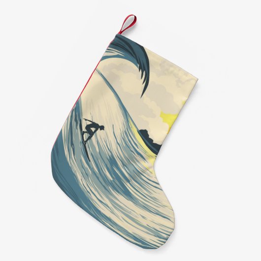 熱帯島波と夕暮れ時のサーファー スモールクリスマスストッキング (正面 (吊り時))
